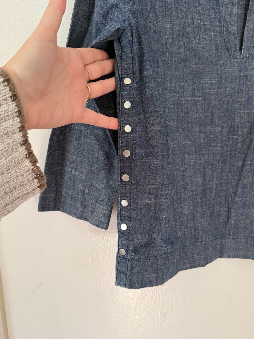 Kate Spade Saturdays Chambray Split Neck Tunic Top in Denim Blue - Picture 2 of 5